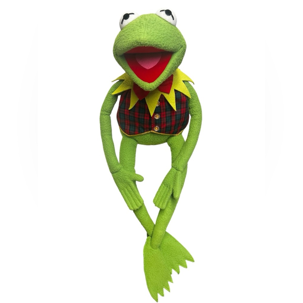 Vintage Muppets Kermit the Frog Plush 24" With Plaid Vest & free Kermit Stickers